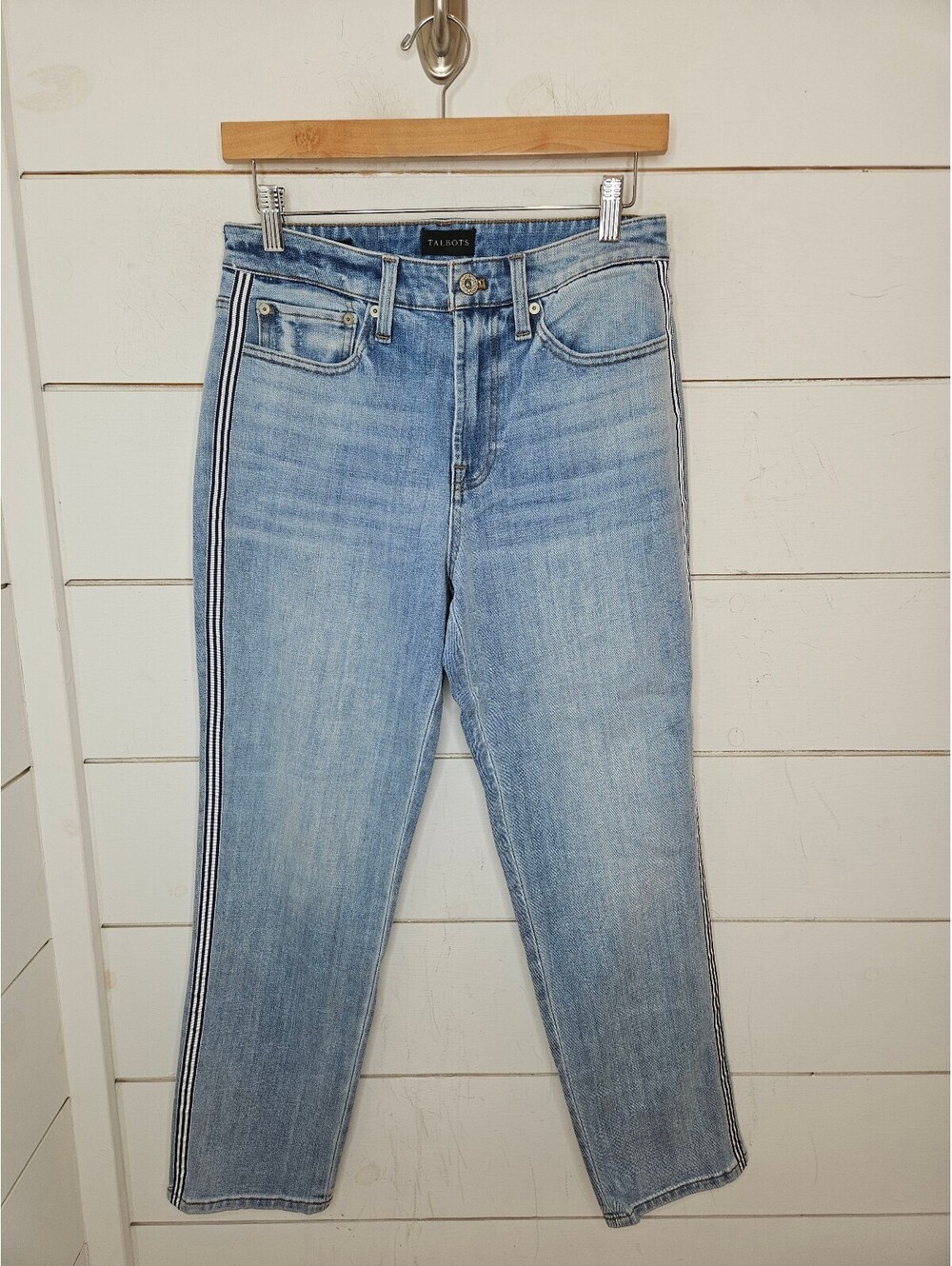 Talbots Modern Ankle Jean size 4 light blue wash denim w/ ribbon detail at sides